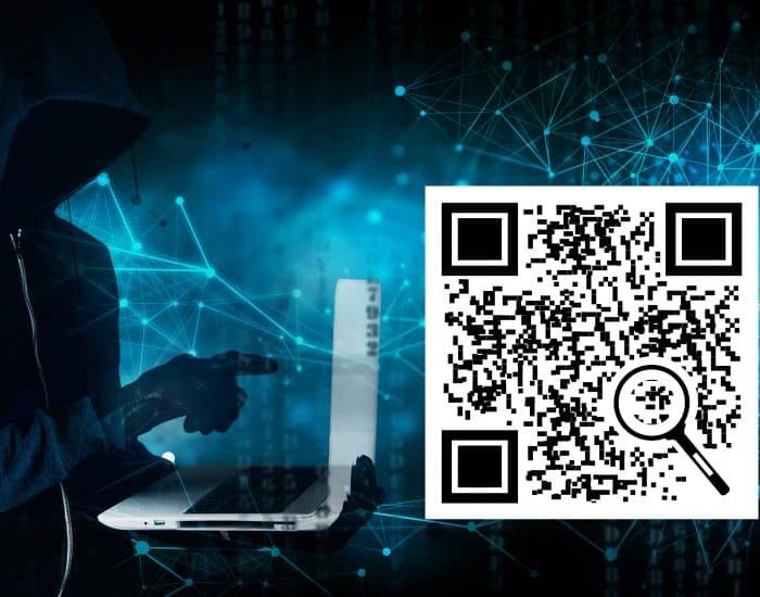 QR code and hacker with laptop