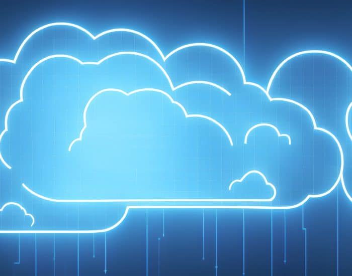 Innovative cloud technology background, blue and white hues