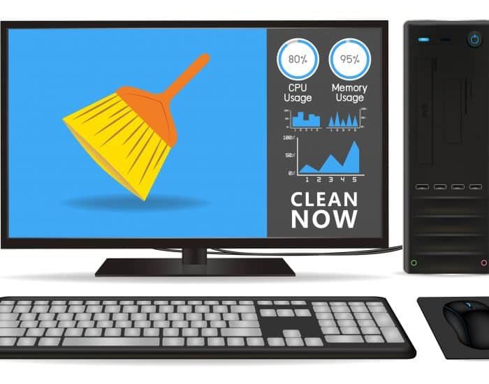 desktop computer with cleaning application